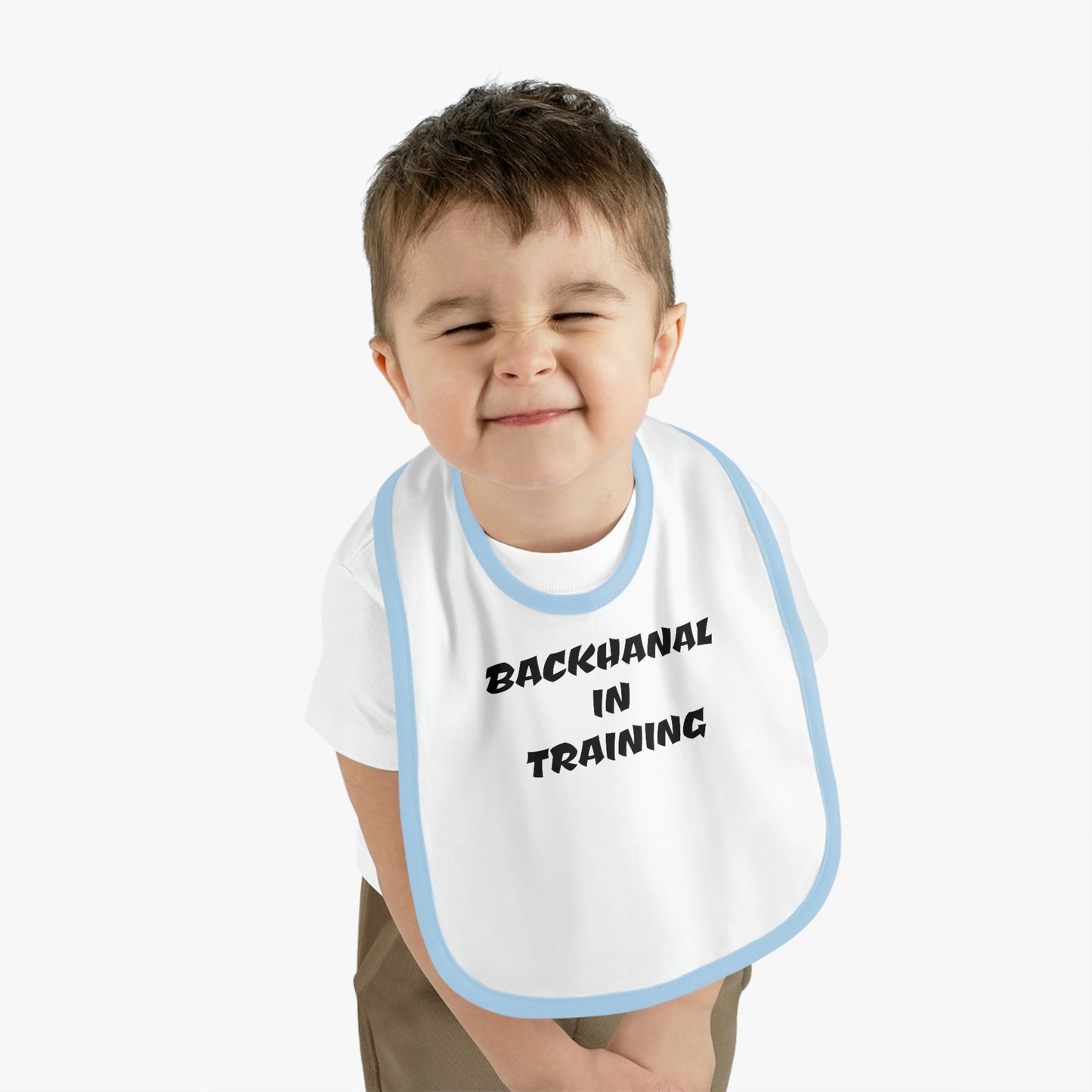 BACKHANAL IN TRAINING Baby Contrast Trim Jersey Bib