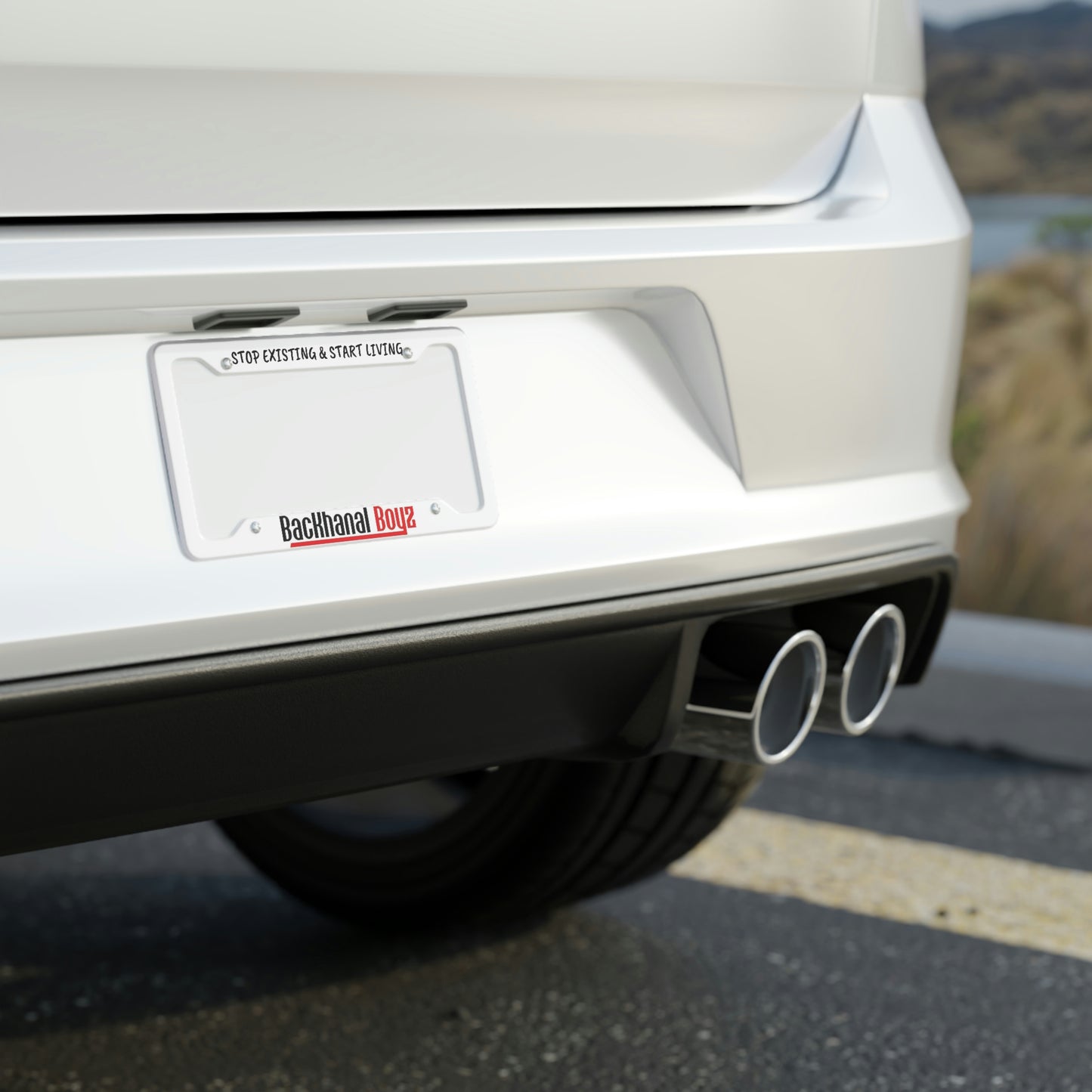 BACKHANAL BOYZ & STOP EXISTING & START LIVING License Plate Frame