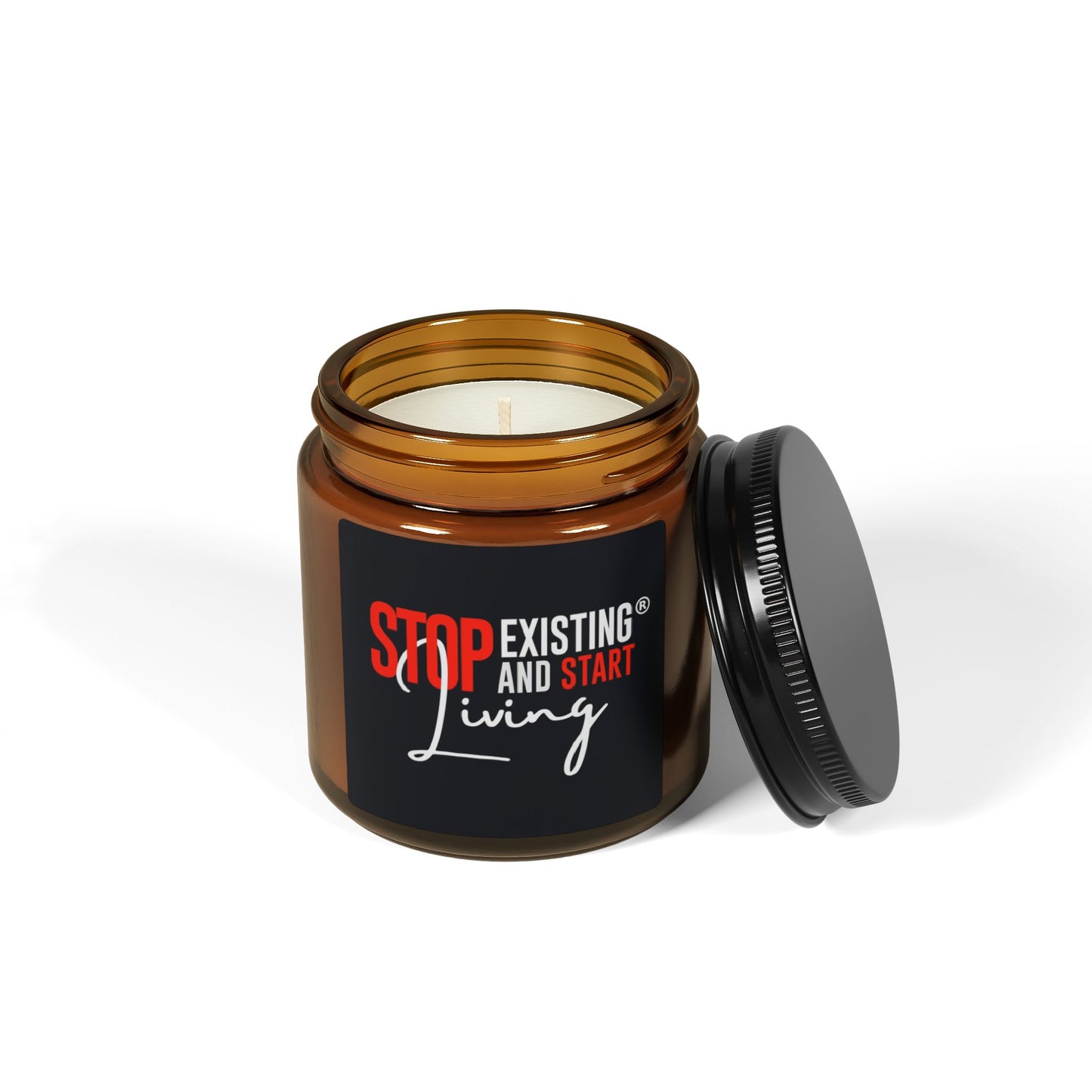 STOP EXISTING & START LIVING Scented Soy Candle (Multi-Size, Amber Jar)